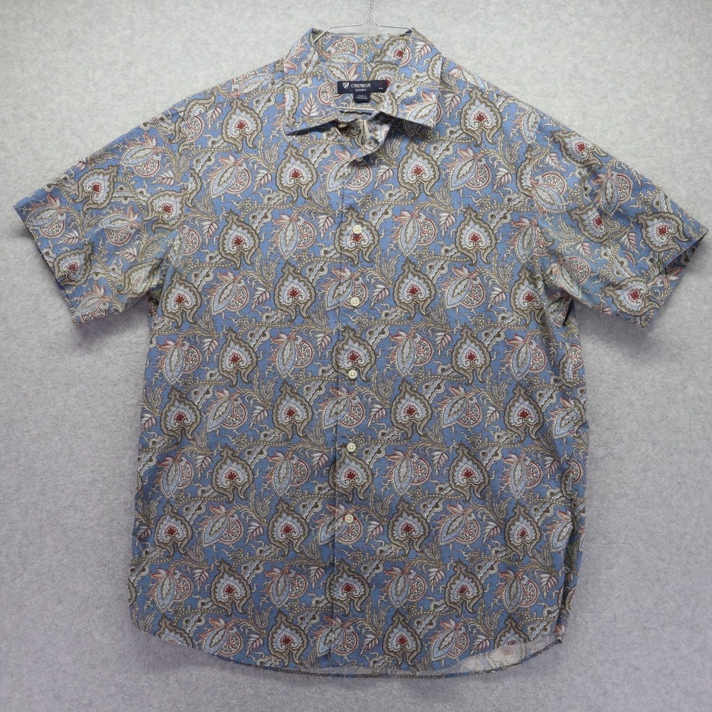 Cremieux Classics Shirt Mens Large Casual Button Up Blue Paisley Short Sleeve